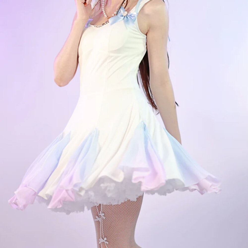 Ventis Vision Genshin Kokomi White Gradient Lace Up Mini Dress with Shorts